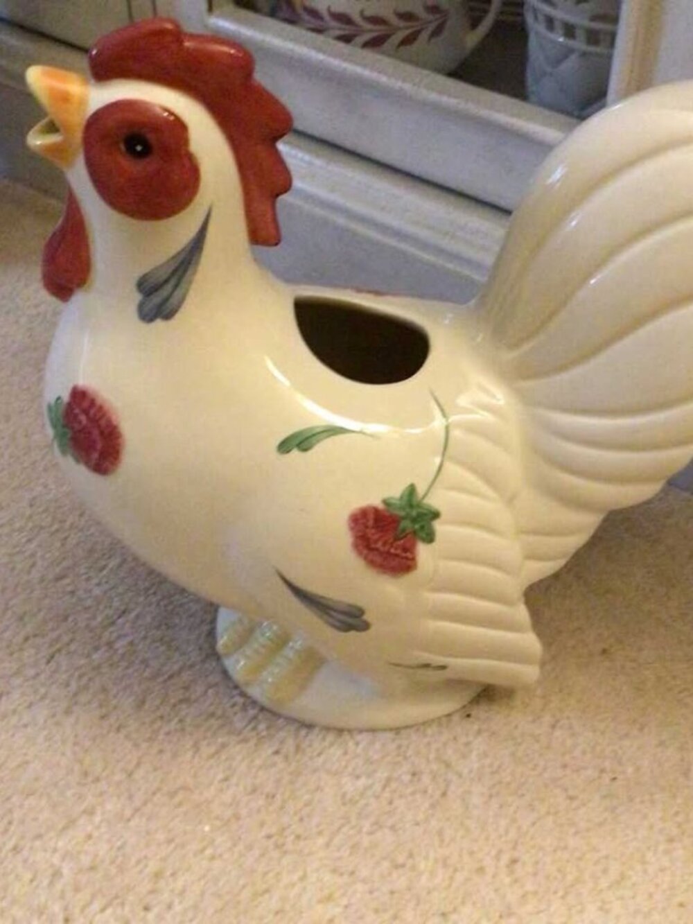 Ceramic Rooster Watering Can “Poppies on Blue” Lenox